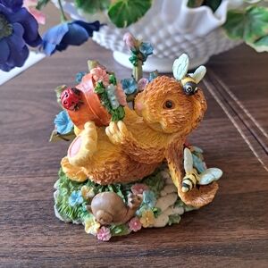 Decorative Bunny Figurine in Brown and Yellow Easter Decor